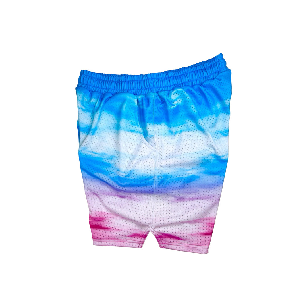 pink and sky blue cloud gradient mesh shorts