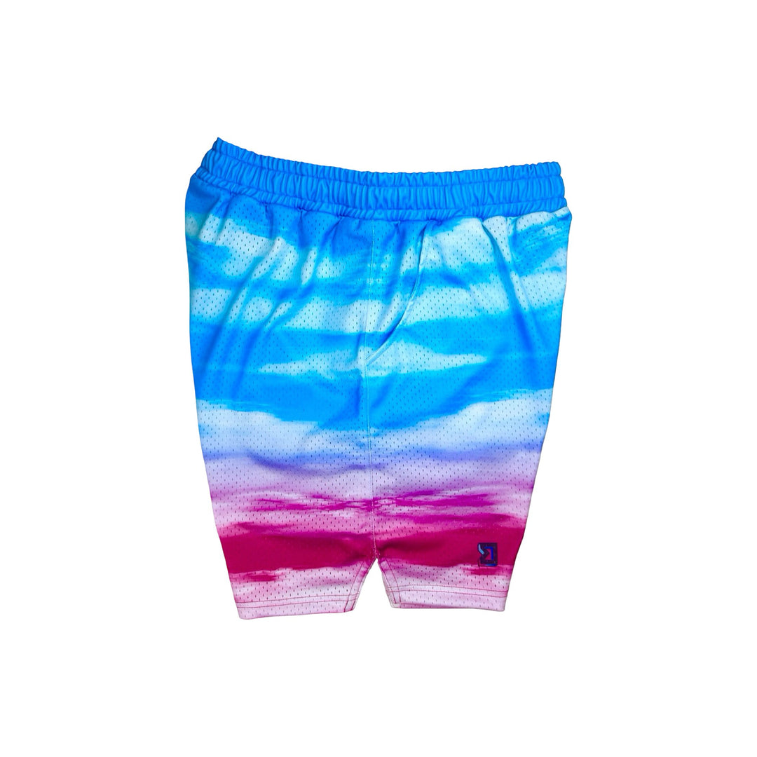pink and sky blue cloud gradient mesh shorts
