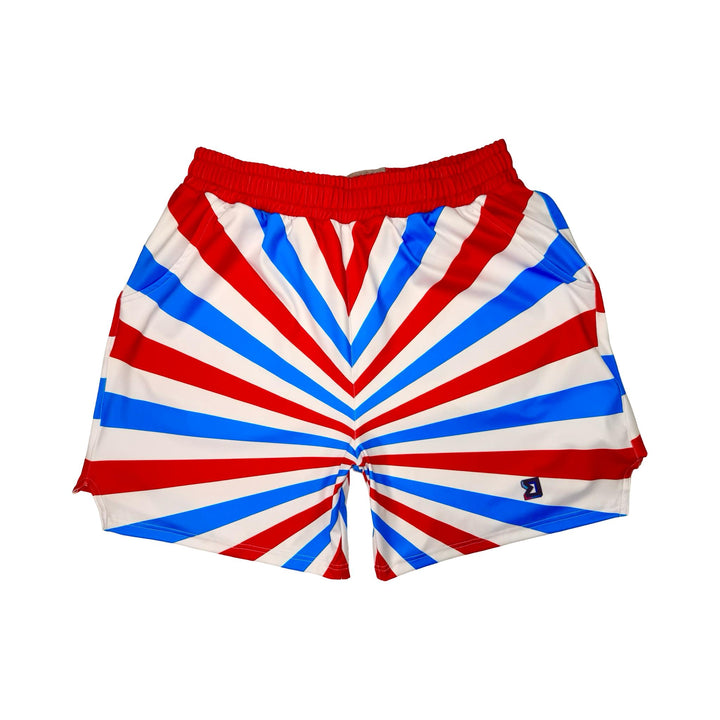 Red, white, and blue striped soft dry fit shorts