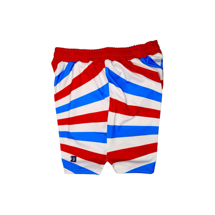 Red, white, and blue striped soft dry fit shorts