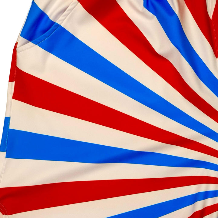 Red, white, and blue striped soft dry fit shorts