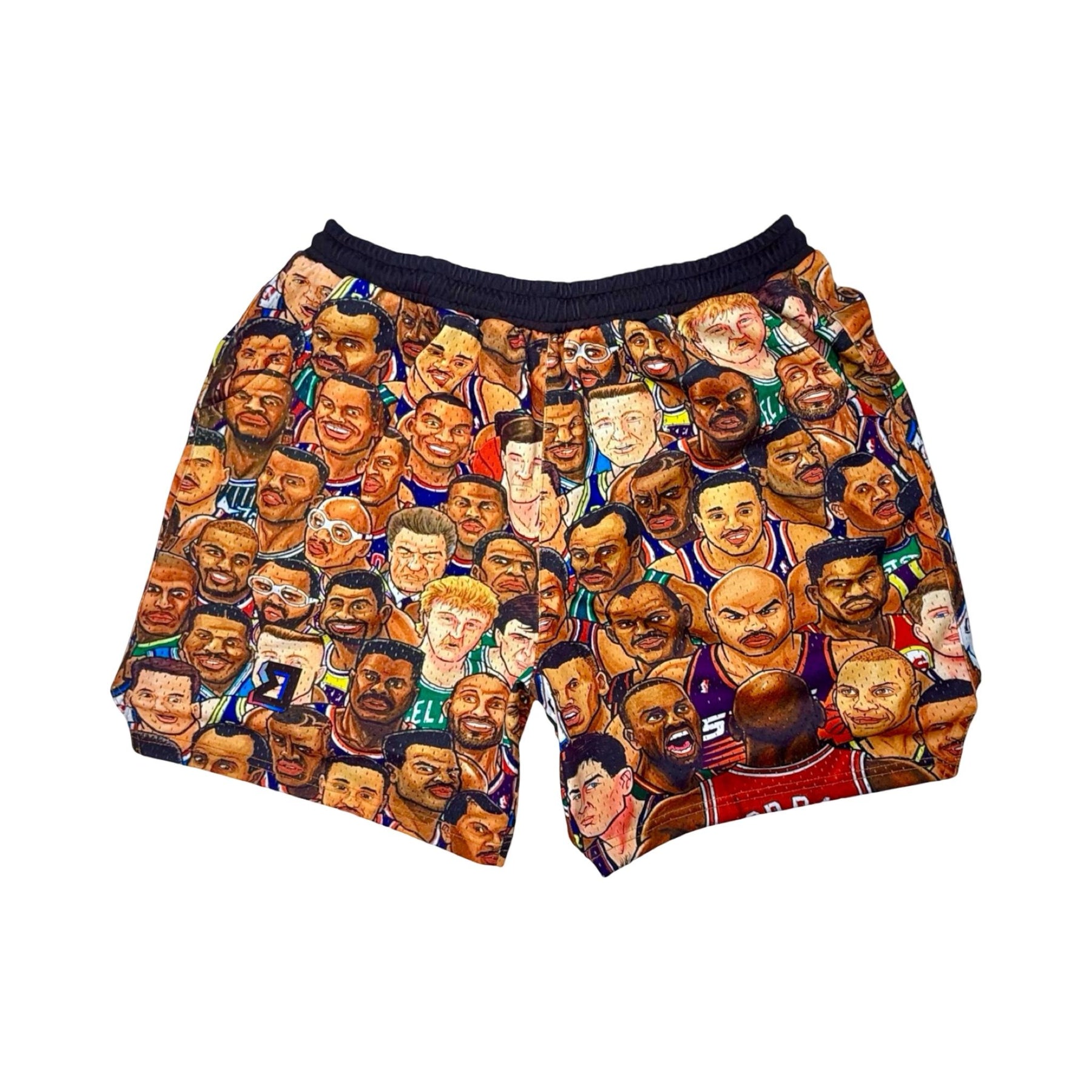 Colorful mesh shorts with MJs rivals players faces from his era