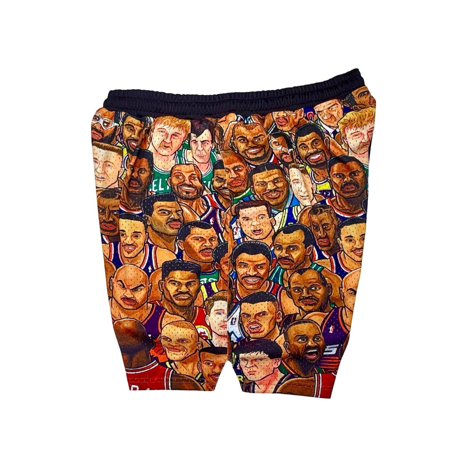 Colorful mesh shorts with MJs rivals players faces from his era