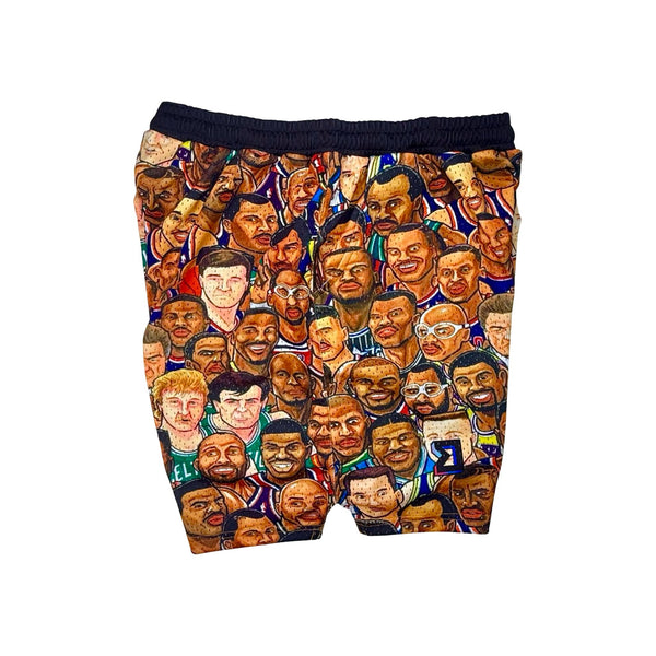 Colorful mesh shorts with MJs rivals players faces from his era