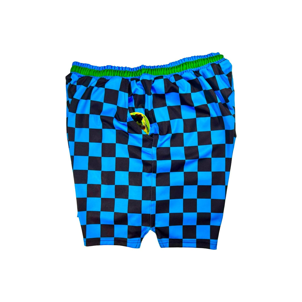 CHECKMATE GO | BLUE Checkered Water Resistant 4-Way Stretch Dry-Fit Trunks
