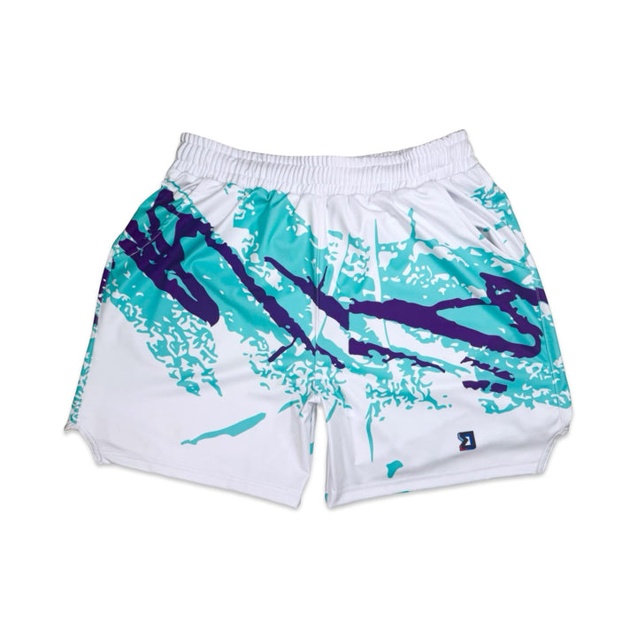 white solo cup art splash soft dry fit basketball shorts on a white background