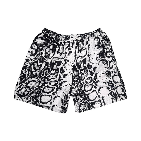 White mesh snakeskin pattern basketball shorts