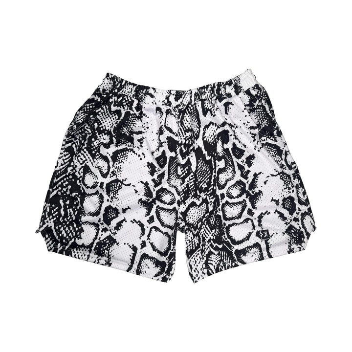 White mesh snakeskin pattern basketball shorts