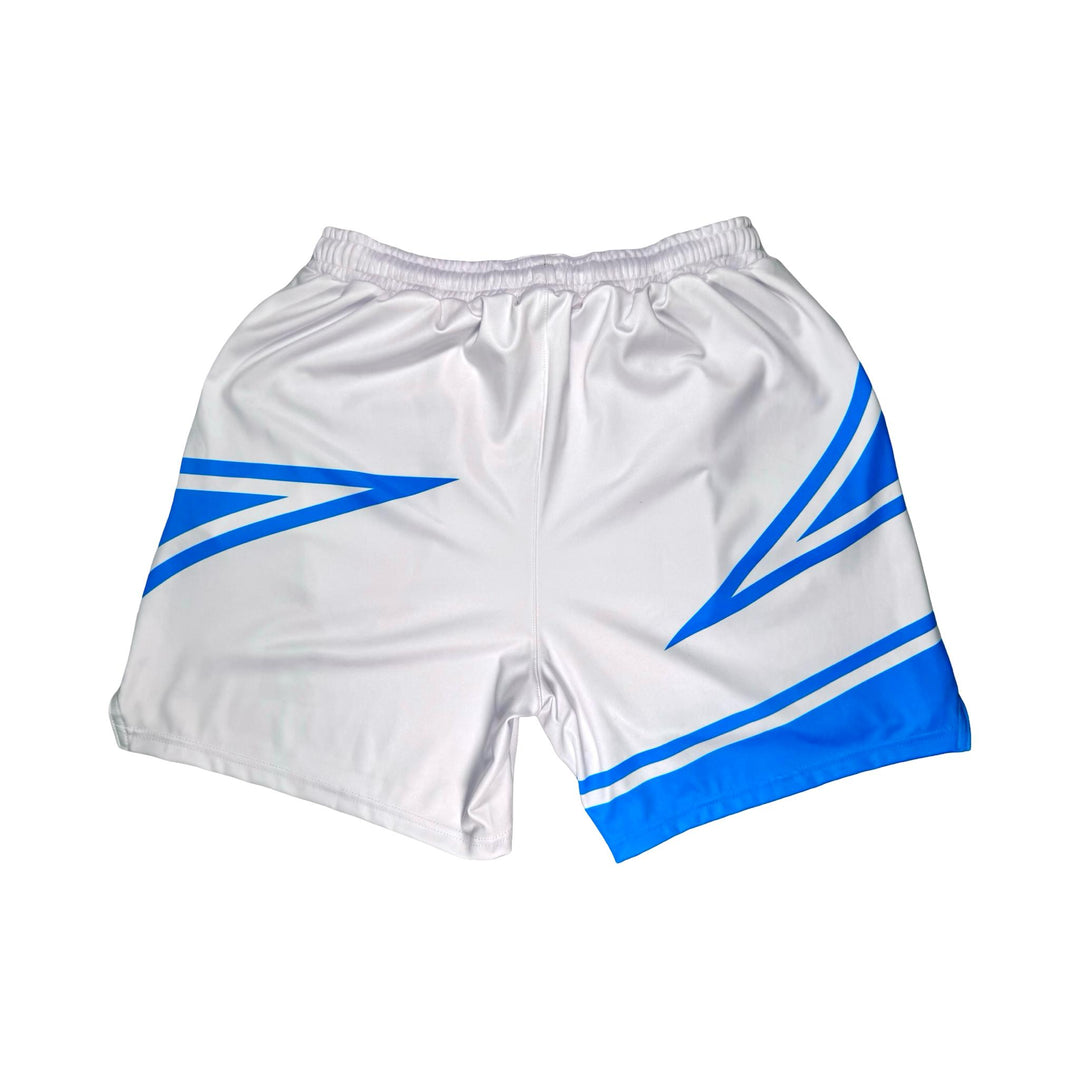 White and sky blue basketball shorts with soft dry fit material