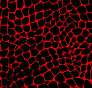 Red and black gator/zombie patterned shorts on a white background