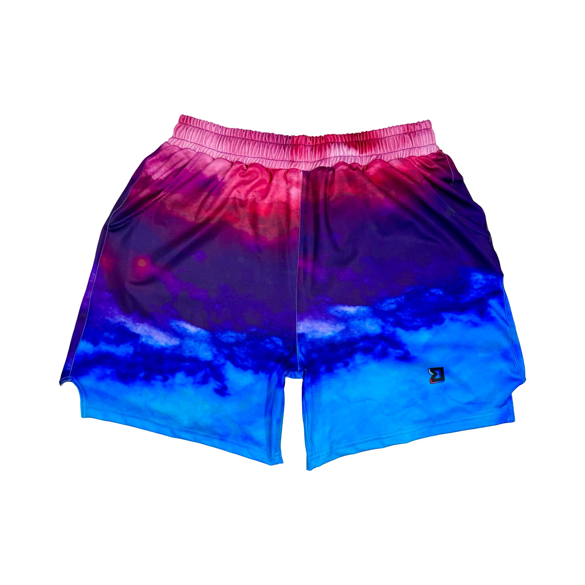 Colorful  pink blue and purple gradient see shore shorts