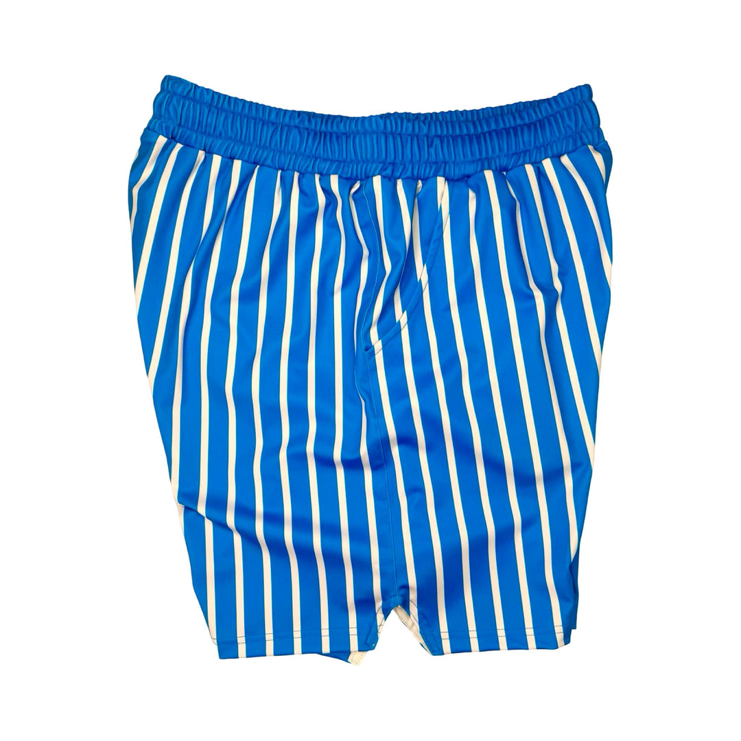 Blue shorts with a smiley face monster character design