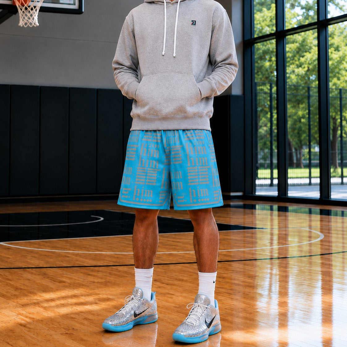 HiM Aqua and Silver Basketball Shorts — Ja Morant 3 Metallic Silver Sneaker Match