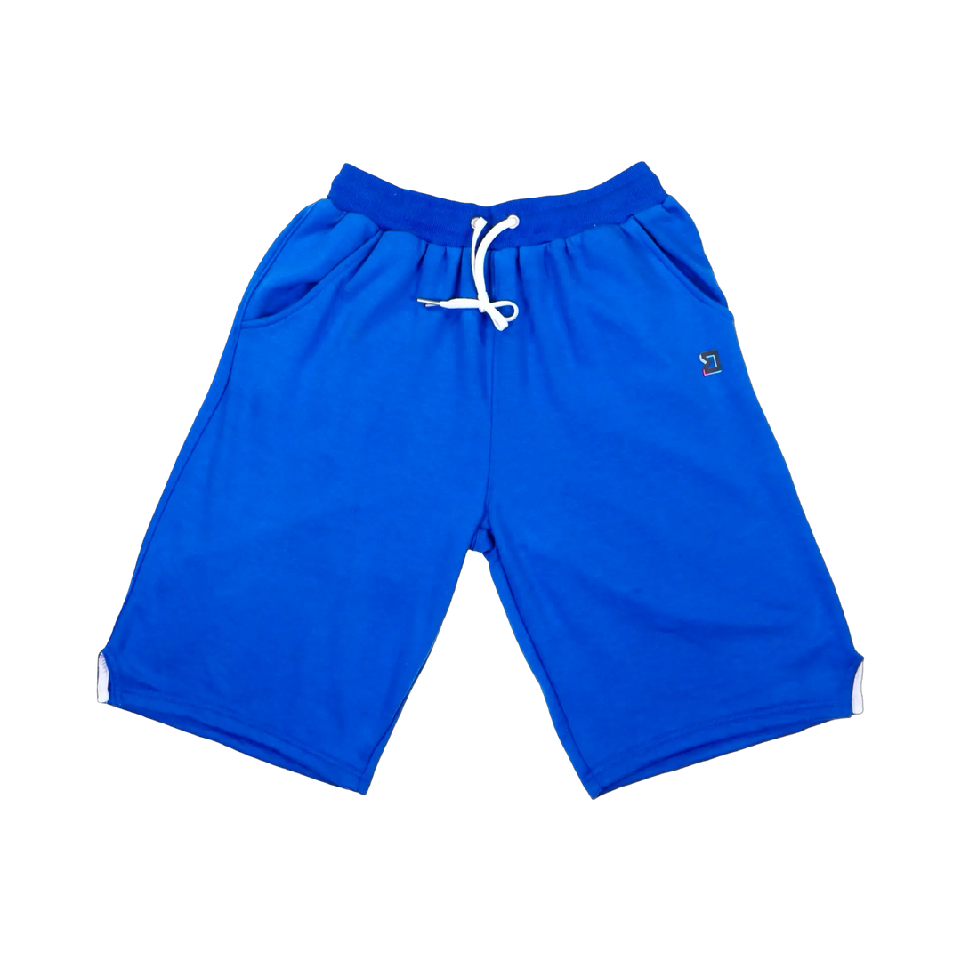 TRAPN™ Blue OFF COURT™ 390 GSM heavyweight Loopback Terry™ joggers with relaxed below-the-knee fit and minimal TRAPN branding.