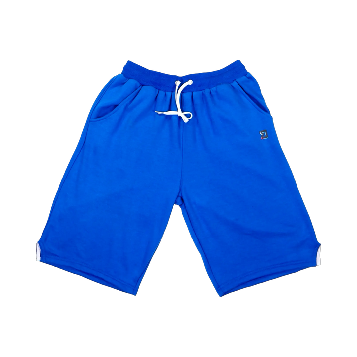 TRAPN™ Blue OFF COURT™ 390 GSM heavyweight Loopback Terry™ joggers with relaxed below-the-knee fit and minimal TRAPN branding.