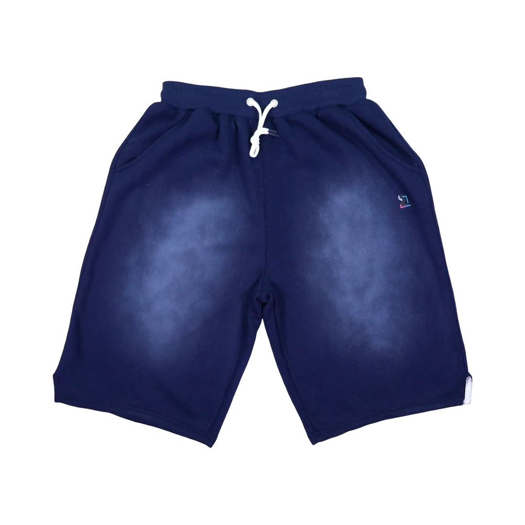 TRAPN™ Navy Half Acid OFF COURT™ 390 GSM Loopback Terry™ joggers with tonal acid wash, relaxed below-the-knee fit and TRAPN™ logo.