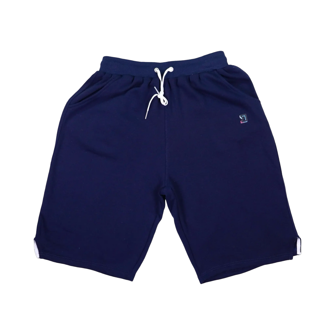 TRAPN™ Navy OFF COURT™ 390 GSM heavyweight Loopback Terry™ joggers with relaxed below-the-knee fit, white drawcord and minimal TRAPN branding.