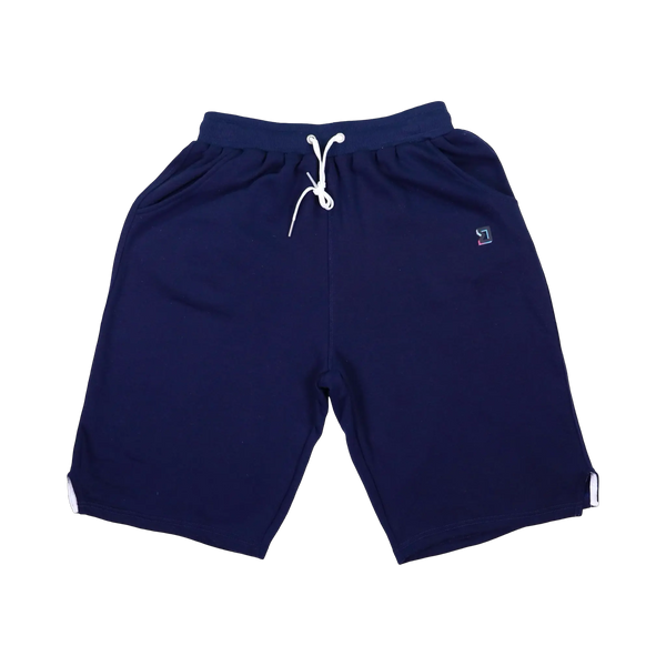 TRAPN™ Navy OFF COURT™ 390 GSM heavyweight Loopback Terry™ joggers with relaxed below-the-knee fit, white drawcord and minimal TRAPN branding.