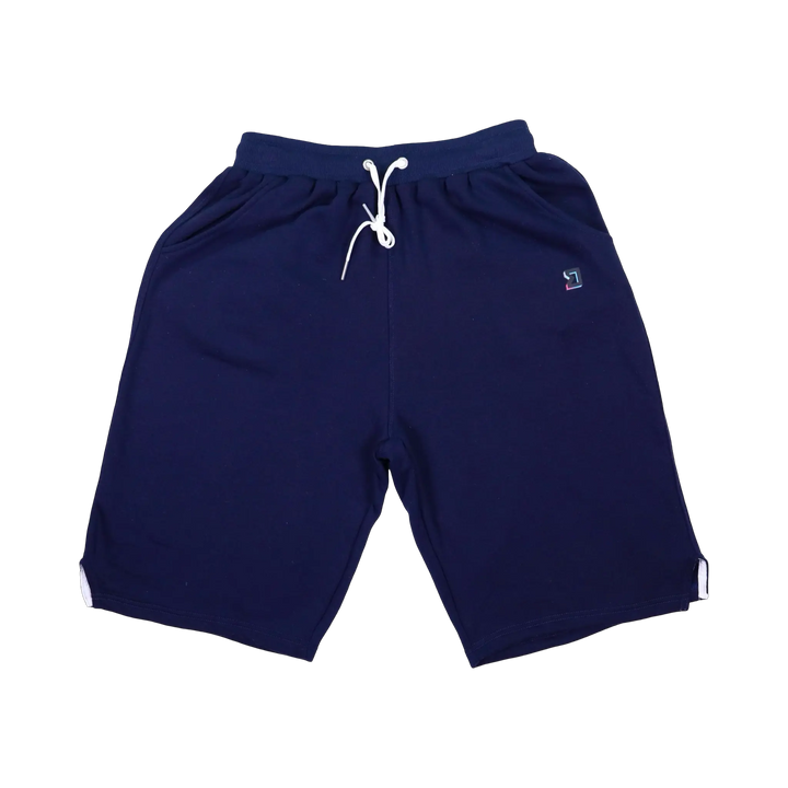 TRAPN™ Navy OFF COURT™ 390 GSM heavyweight Loopback Terry™ joggers with relaxed below-the-knee fit, white drawcord and minimal TRAPN branding.
