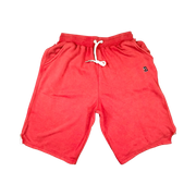 TRAPN™ Red Acid OFF COURT™ 390 GSM heavyweight Loopback Terry™ joggers with washed red finish and relaxed below-the-knee fit.