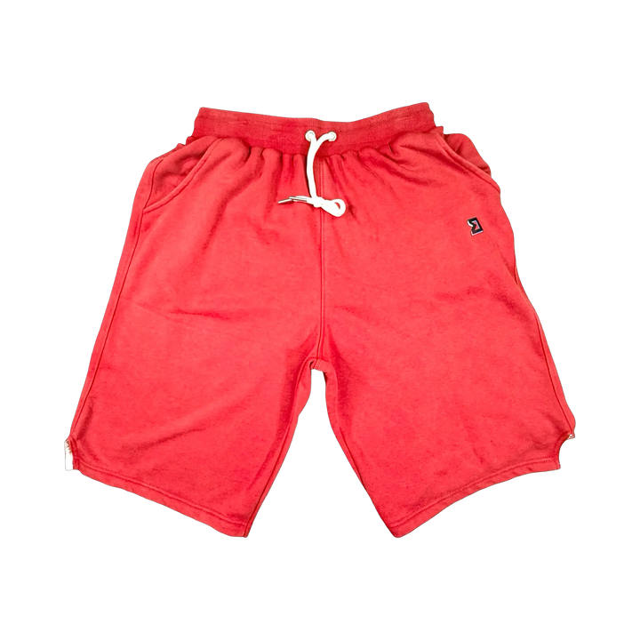 TRAPN™ Red Acid OFF COURT™ 390 GSM heavyweight Loopback Terry™ joggers with washed red finish and relaxed below-the-knee fit.