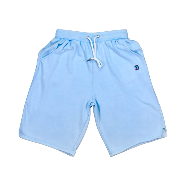 TRAPN™ Sky Acid OFF COURT™ 390 GSM heavyweight Loopback Terry™ joggers in washed sky blue with a relaxed below-the-knee fit.