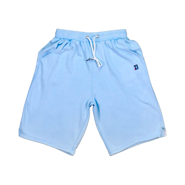 TRAPN™ Sky Acid OFF COURT™ 390 GSM heavyweight Loopback Terry™ joggers in washed sky blue with a relaxed below-the-knee fit.