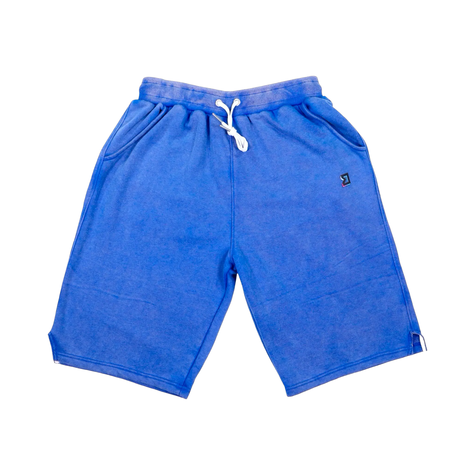 TRAPN™ Blue Acid OFF COURT™ 390 GSM Loopback Terry™ joggers with washed blue finish, relaxed below-the-knee fit and TRAPN™ logo.