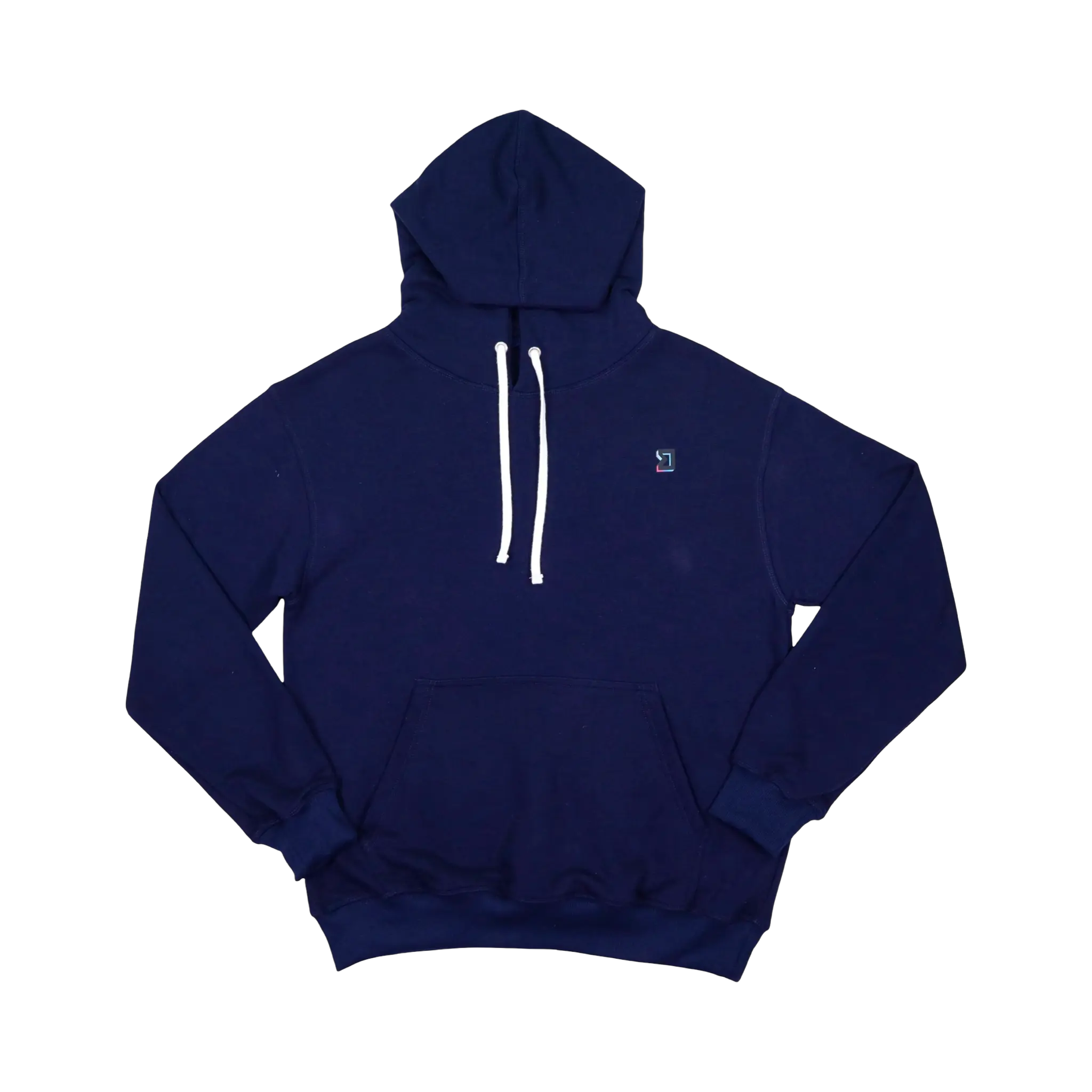 TRAPN™ Navy OFF COURT™ 390 GSM Loopback Terry™ heavyweight hoodie with white drawcords, kangaroo pocket and minimal chest logo.