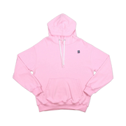 TRAPN™ Pink OFF COURT™ 390 GSM Loopback Terry™ heavyweight hoodie with white drawcords, kangaroo pocket and minimal chest logo.