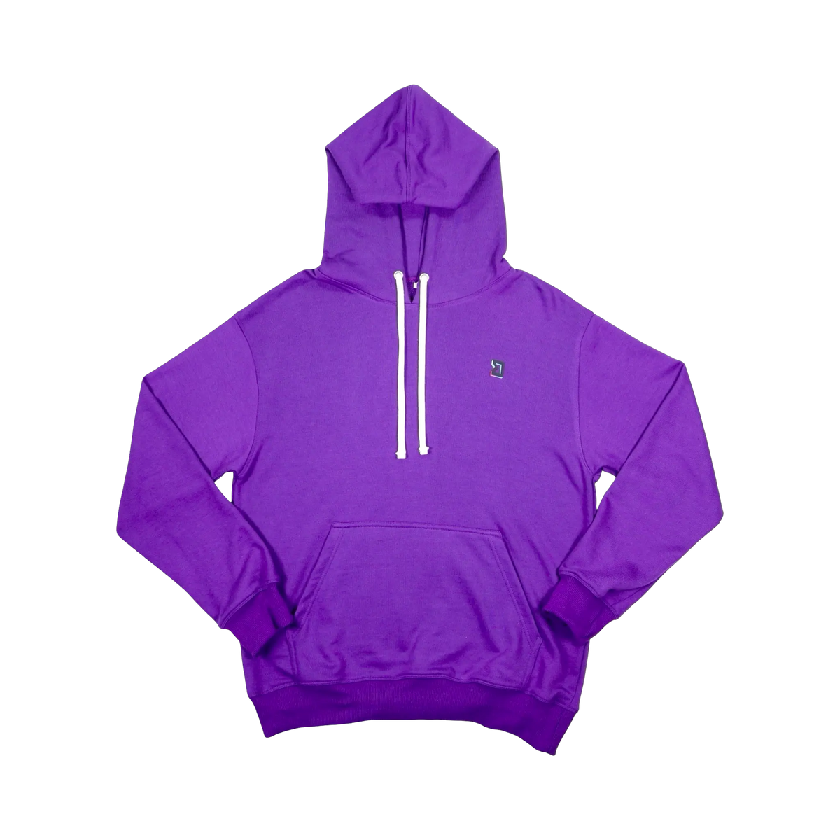 TRAPN™ Purple OFF COURT™ 390 GSM Loopback Terry™ heavyweight hoodie with white drawcords, kangaroo pocket and minimal chest logo.