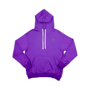 TRAPN™ Purple OFF COURT™ 390 GSM Loopback Terry™ heavyweight hoodie with white drawcords, kangaroo pocket and minimal chest logo.
