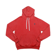 TRAPN™ Red Acid OFF COURT™ 390 GSM Loopback Terry™ heavyweight hoodie with washed red finish, white drawcords and minimal chest logo.