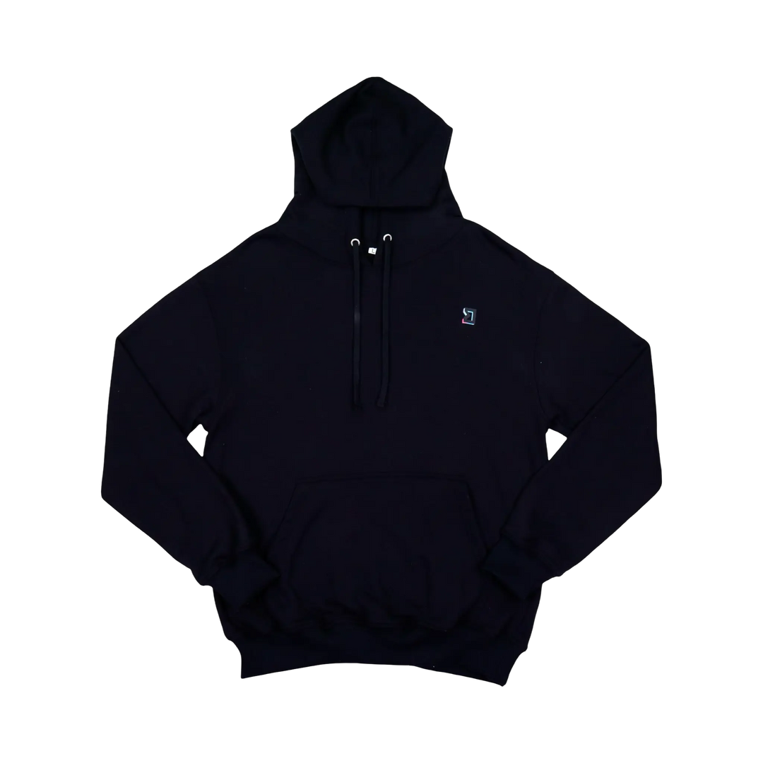 TRAPN™ Black OFF COURT™ 390 GSM heavyweight Loopback Terry™ pullover hoodie with kangaroo pocket and minimal chest logo.