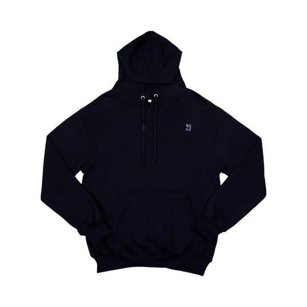 TRAPN™ Black OFF COURT™ 390 GSM heavyweight Loopback Terry™ pullover hoodie with kangaroo pocket and minimal chest logo.