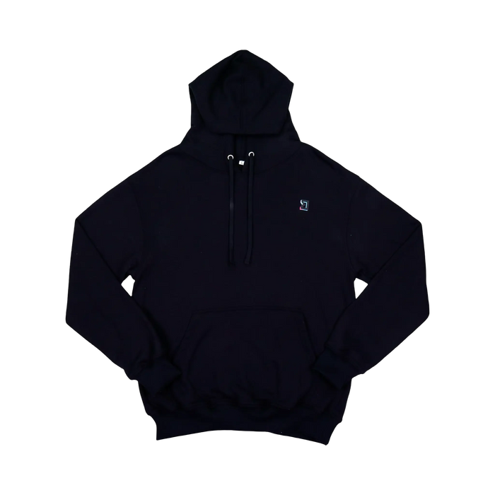 TRAPN™ Black OFF COURT™ 390 GSM heavyweight Loopback Terry™ pullover hoodie with kangaroo pocket and minimal chest logo.