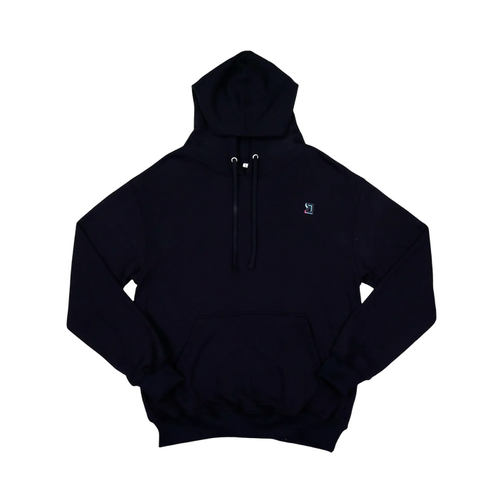 TRAPN™ Black OFF COURT™ 390 GSM heavyweight Loopback Terry™ pullover hoodie with kangaroo pocket and minimal chest logo.