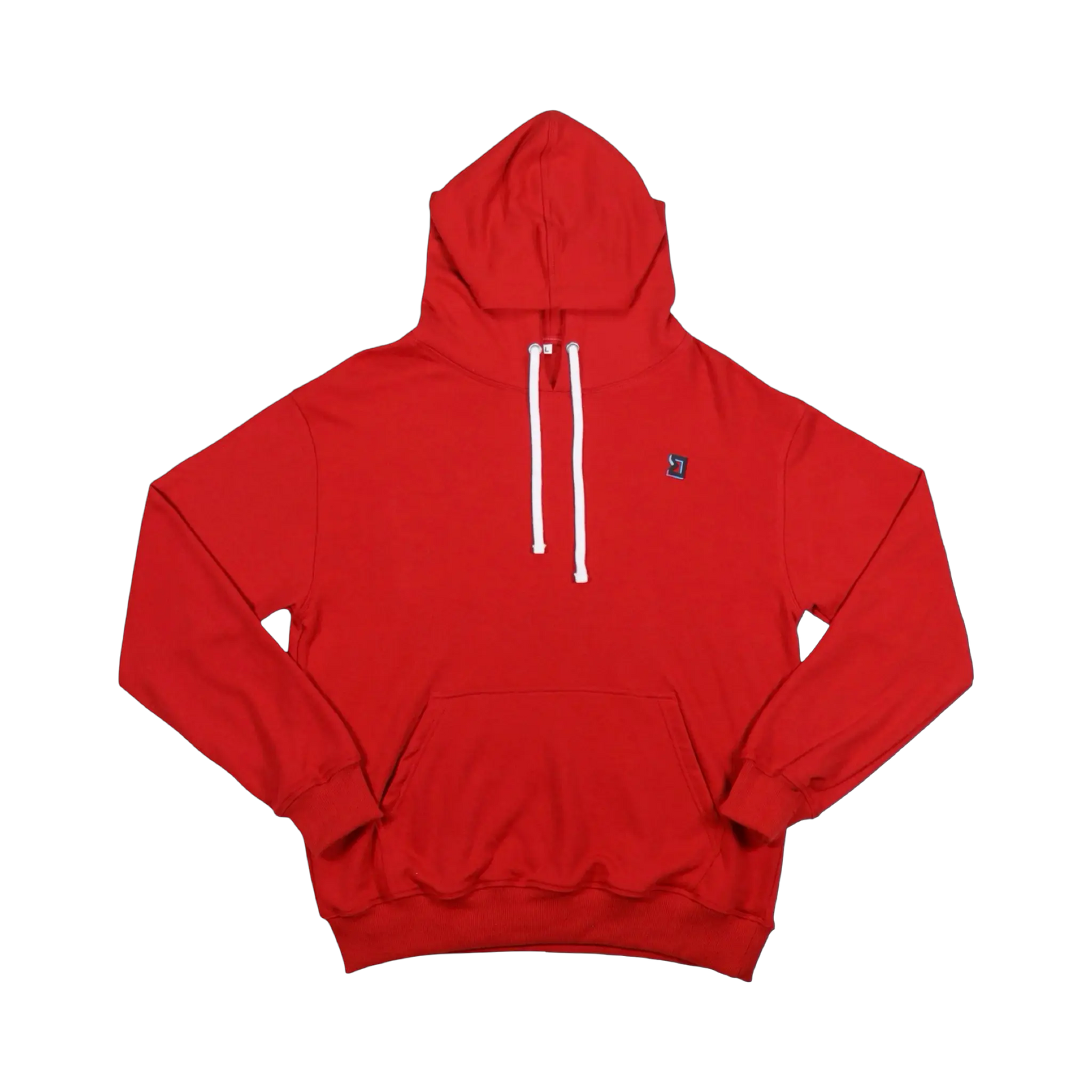 TRAPN™ Red OFF COURT™ 390 GSM Loopback Terry™ heavyweight hoodie with white drawcords, kangaroo pocket and minimal chest logo.