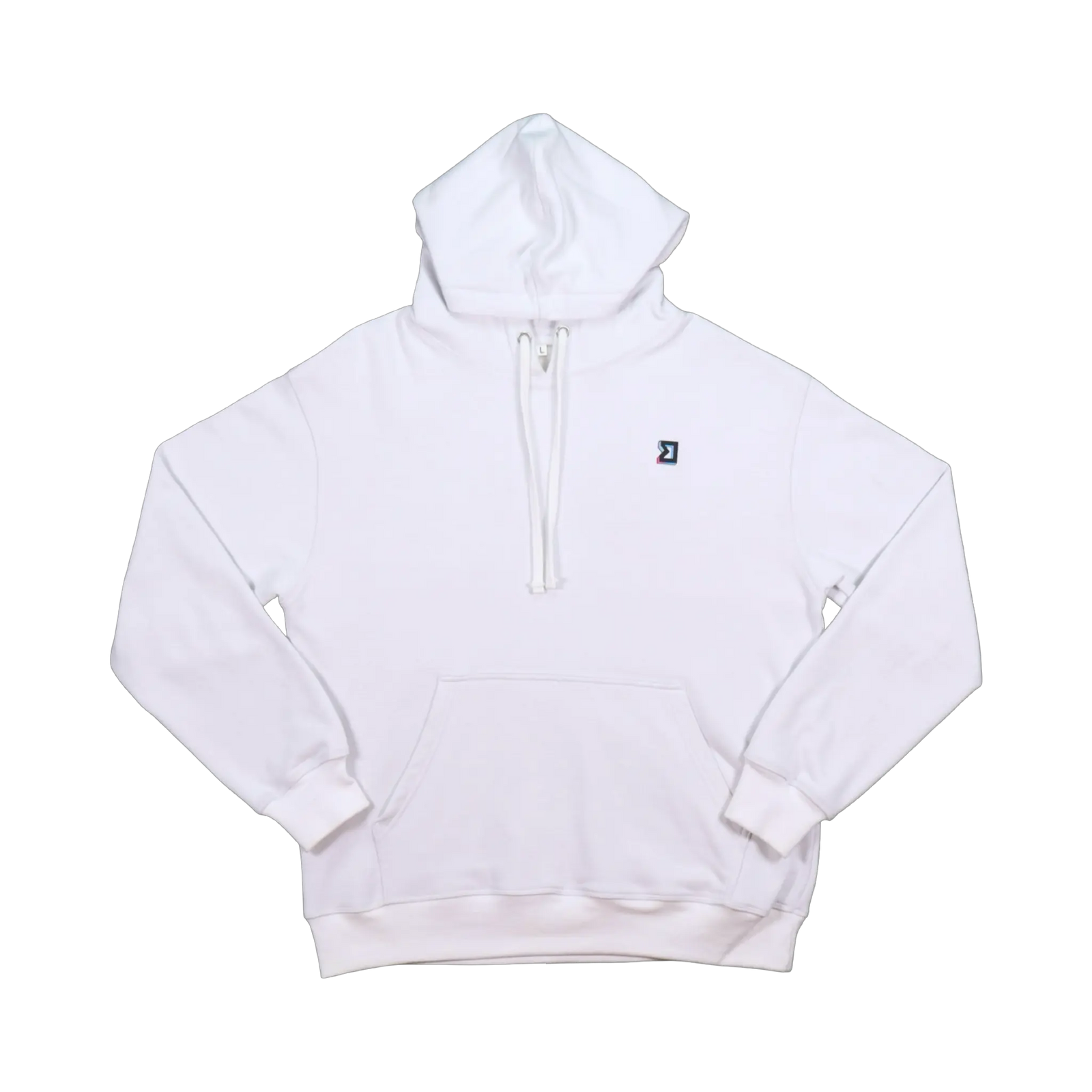 TRAPN™ White OFF COURT™ 390 GSM Loopback Terry™ heavyweight hoodie with tonal drawcords, kangaroo pocket and minimal chest logo.