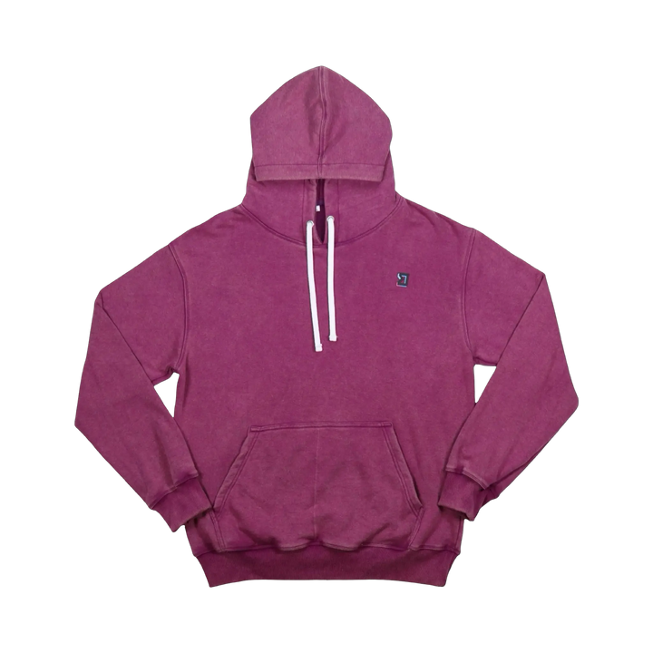 TRAPN™ Wine OFF COURT™ 390 GSM Loopback Terry™ heavyweight hoodie with white drawcords, kangaroo pocket and minimal chest logo.