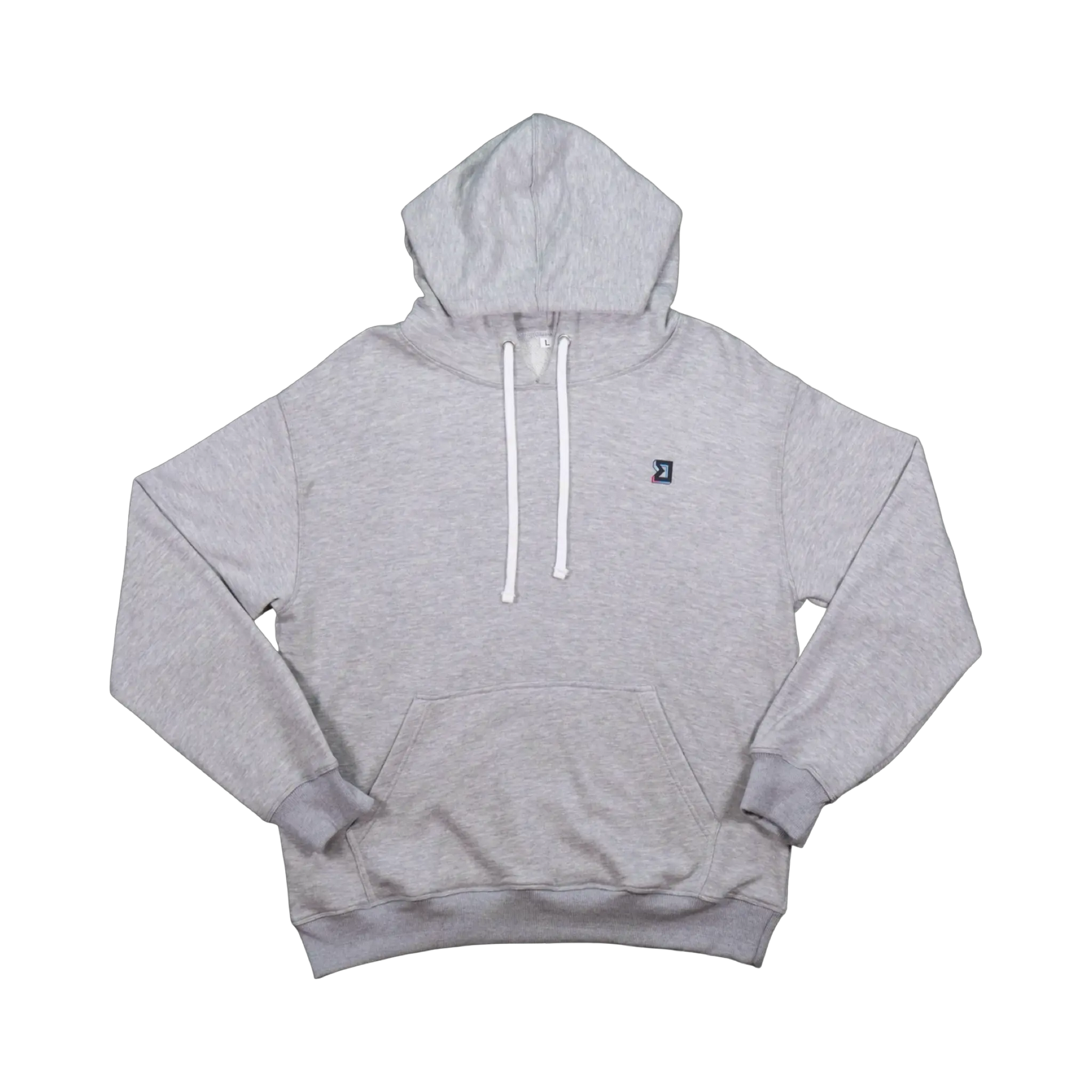 TRAPN™ Grey OFF COURT™ 390 GSM Loopback Terry™ heavyweight hoodie with white drawcords, kangaroo pocket and minimal chest logo.