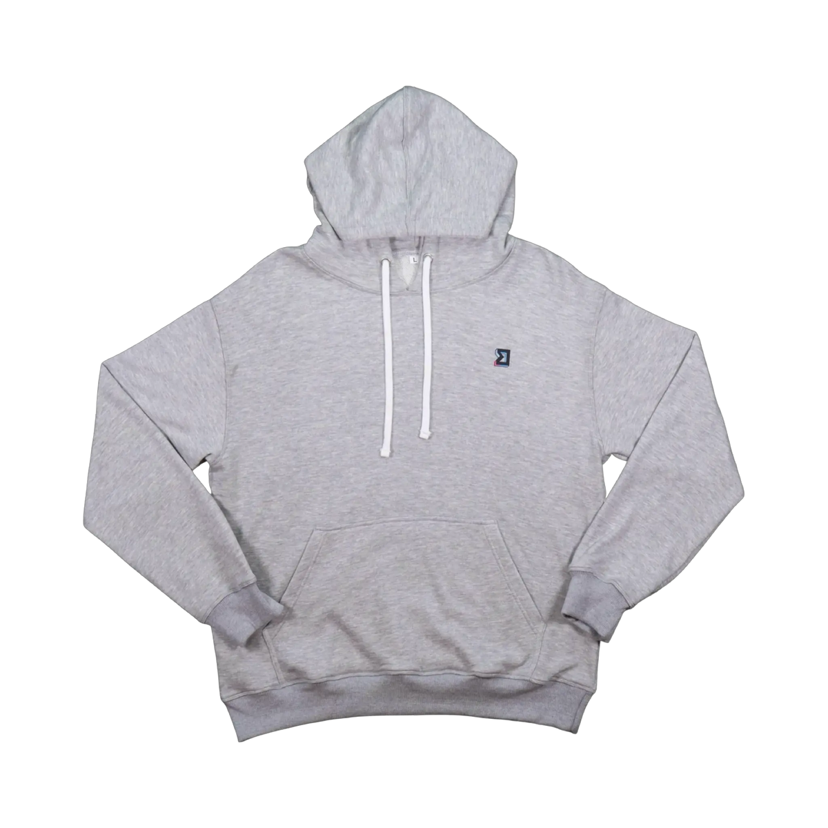 TRAPN™ Grey OFF COURT™ 390 GSM Loopback Terry™ heavyweight hoodie with white drawcords, kangaroo pocket and minimal chest logo.