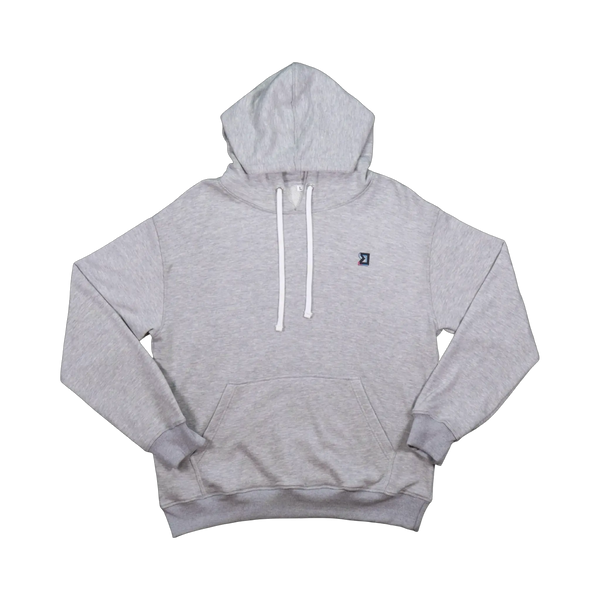 TRAPN™ Grey OFF COURT™ 390 GSM Loopback Terry™ heavyweight hoodie with white drawcords, kangaroo pocket and minimal chest logo.