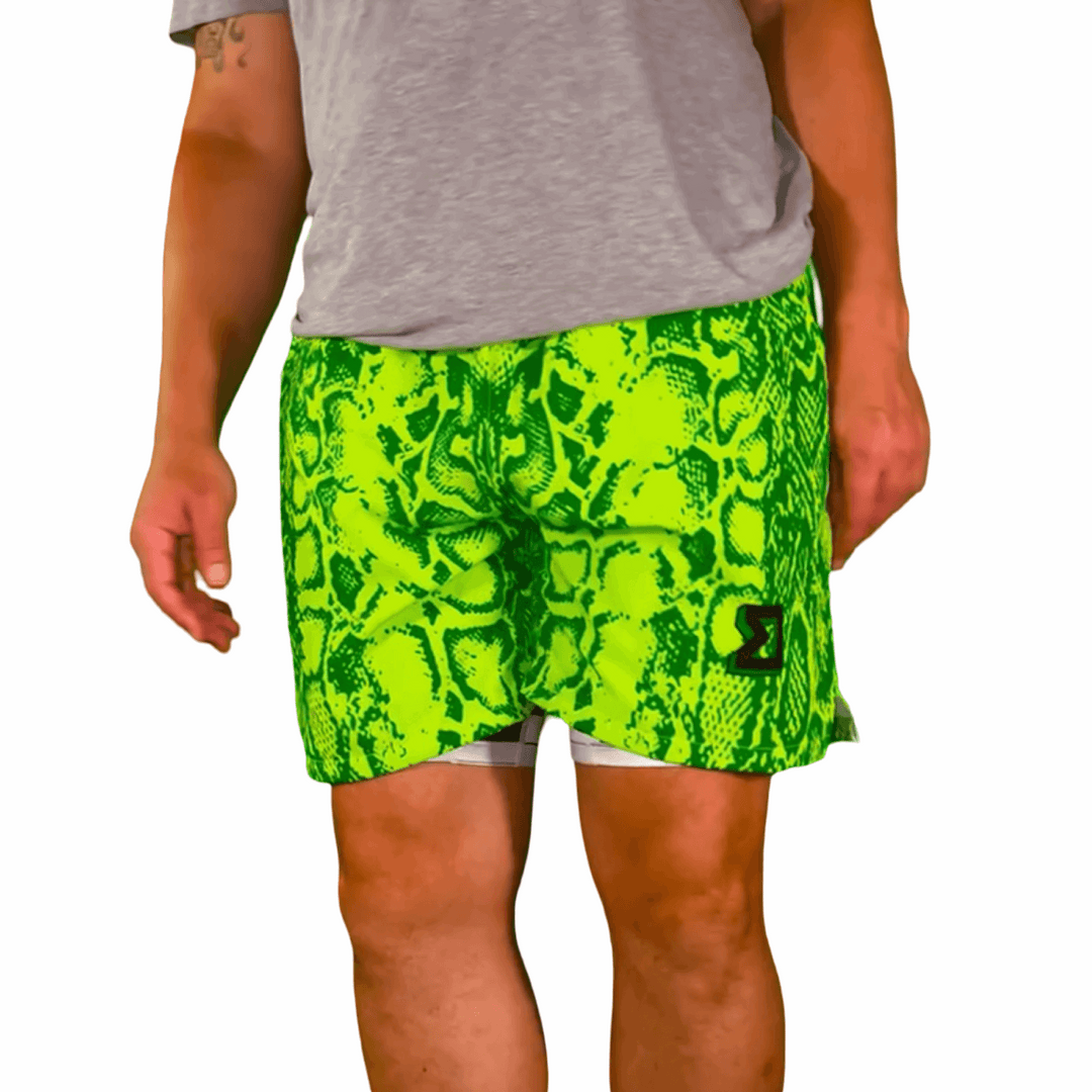 NEON MAMBA GO | Neon Green Snake Patterned Water Repellent Shorts Trap'n Shorts