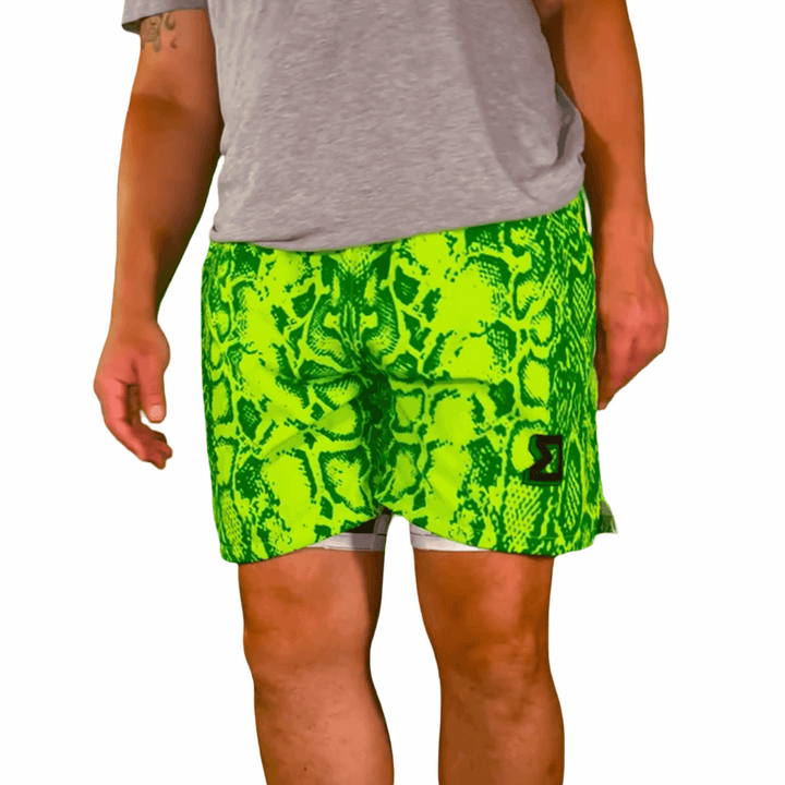 NEON MAMBA GO | Neon Green Snake Patterned Water Repellent Shorts Trap'n Shorts
