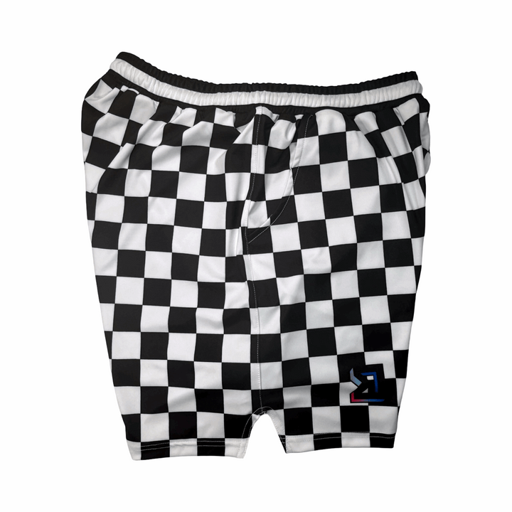 CHECKMATE Basketball Shorts – Soft-QD (Quick-Dry) • Black/White Checker Trap'n Shorts