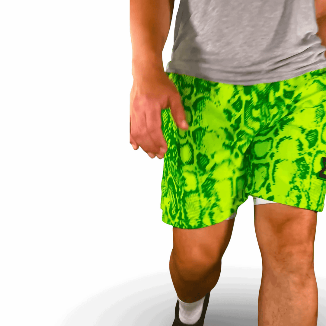 NEON MAMBA GO | Neon Green Snake Patterned Water Repellent Shorts Trap'n Shorts