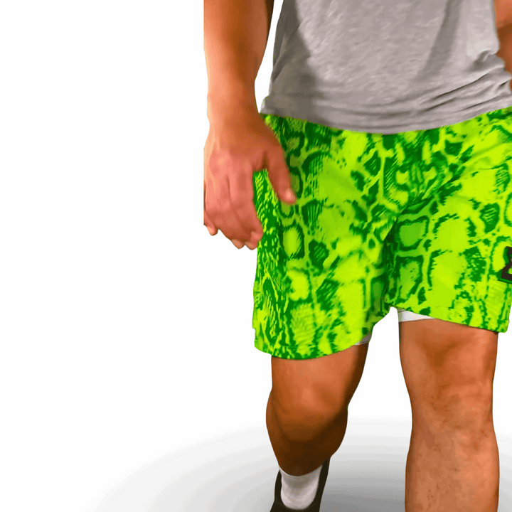 NEON MAMBA GO | Neon Green Snake Patterned Water Repellent Shorts Trap'n Shorts