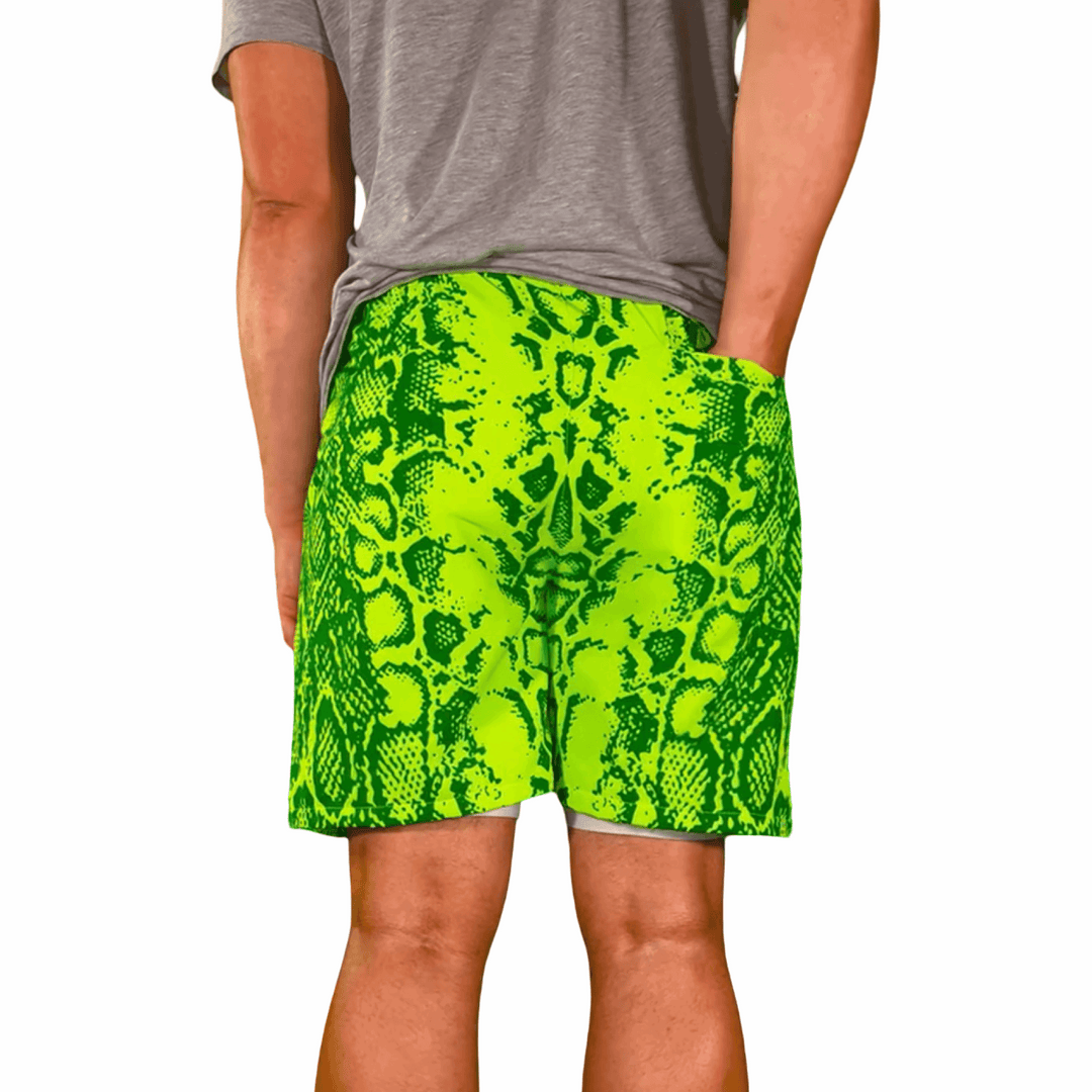 NEON MAMBA GO | Neon Green Snake Patterned Water Repellent Shorts Trap'n Shorts