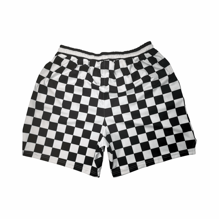 CHECKMATE Basketball Shorts – Soft-QD (Quick-Dry) • Black/White Checker Trap'n Shorts